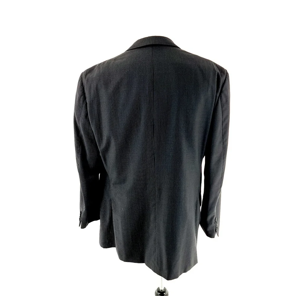 Ermenegildo Zegna Neiman Marcus Wool 2 Button Suit Jacket Black 42L Striped Mila